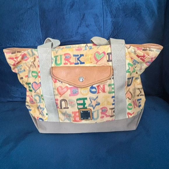 Vintage Y2K Dooney & Bourke Coated Rainbow Doodle Graffiti Handbag Purse Rare - Picture 3 of 16